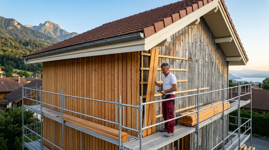 Bardage bois et toiture sur chalet à Champanges — ATOUT TOITURE, plateau du Gavot